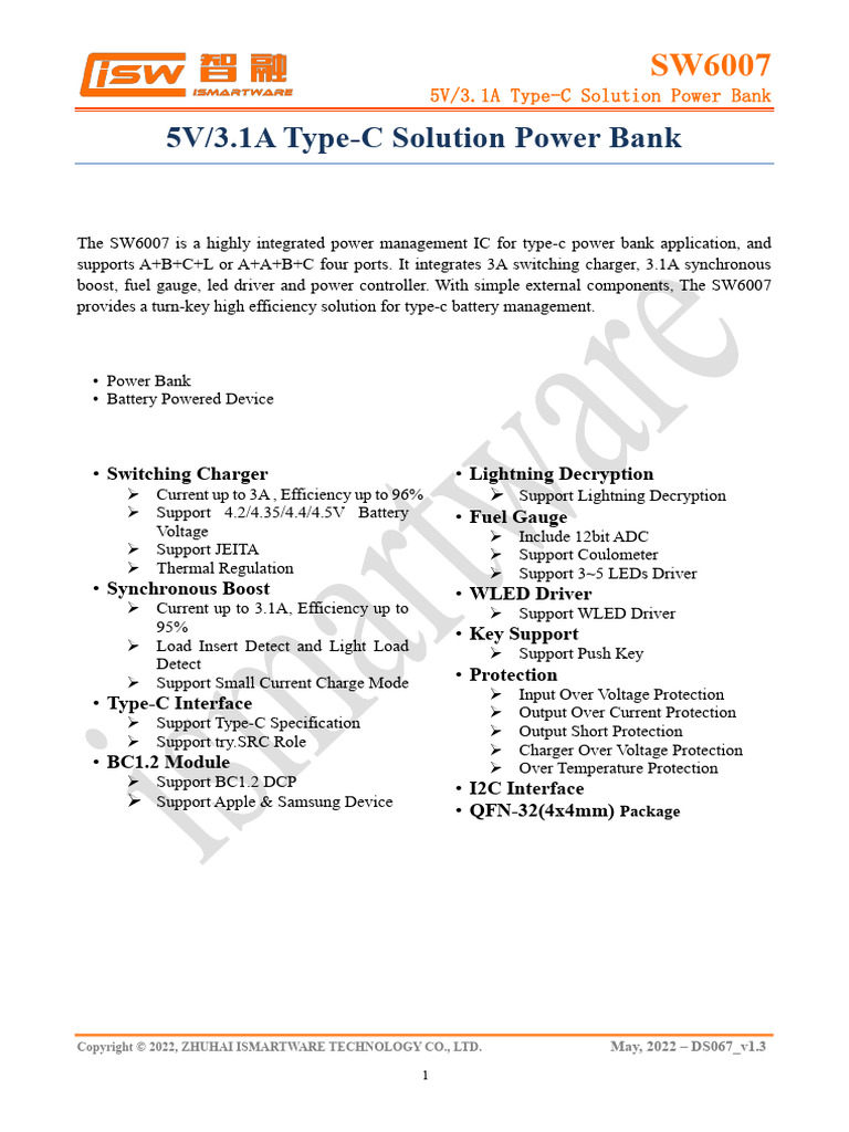 5V/3.1A Type-C Power Bank IC Solution | PDF | Battery Charger | Mosfet