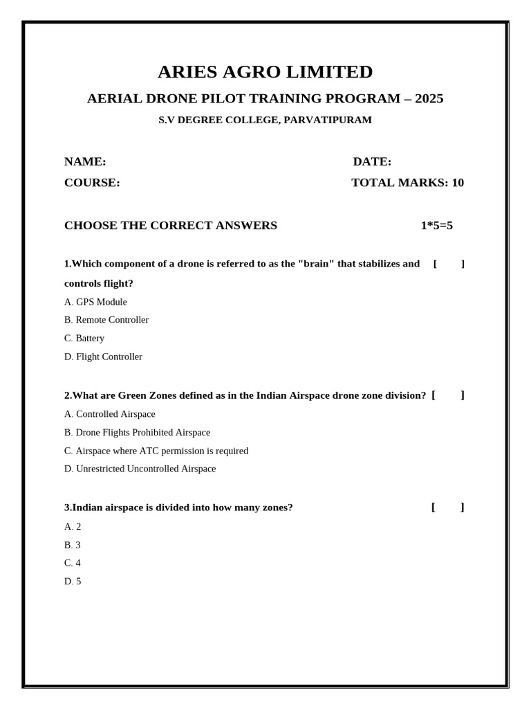 Aerial Drone Pilot Training Quiz 2025 | PDF