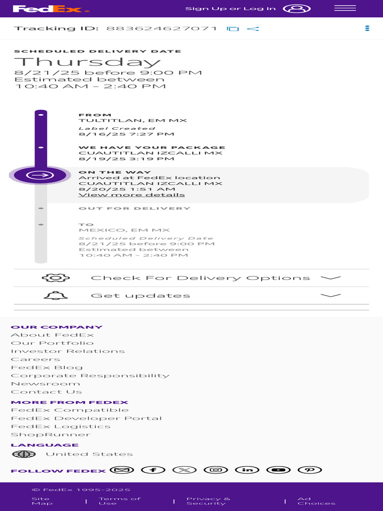 FedEx Package Tracking Update | PDF