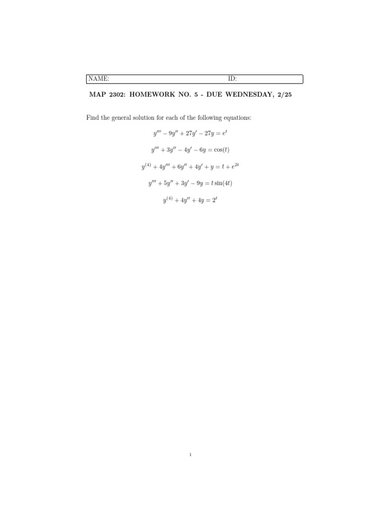 MAP 2302 Spring 2026 Homework 5 | PDF