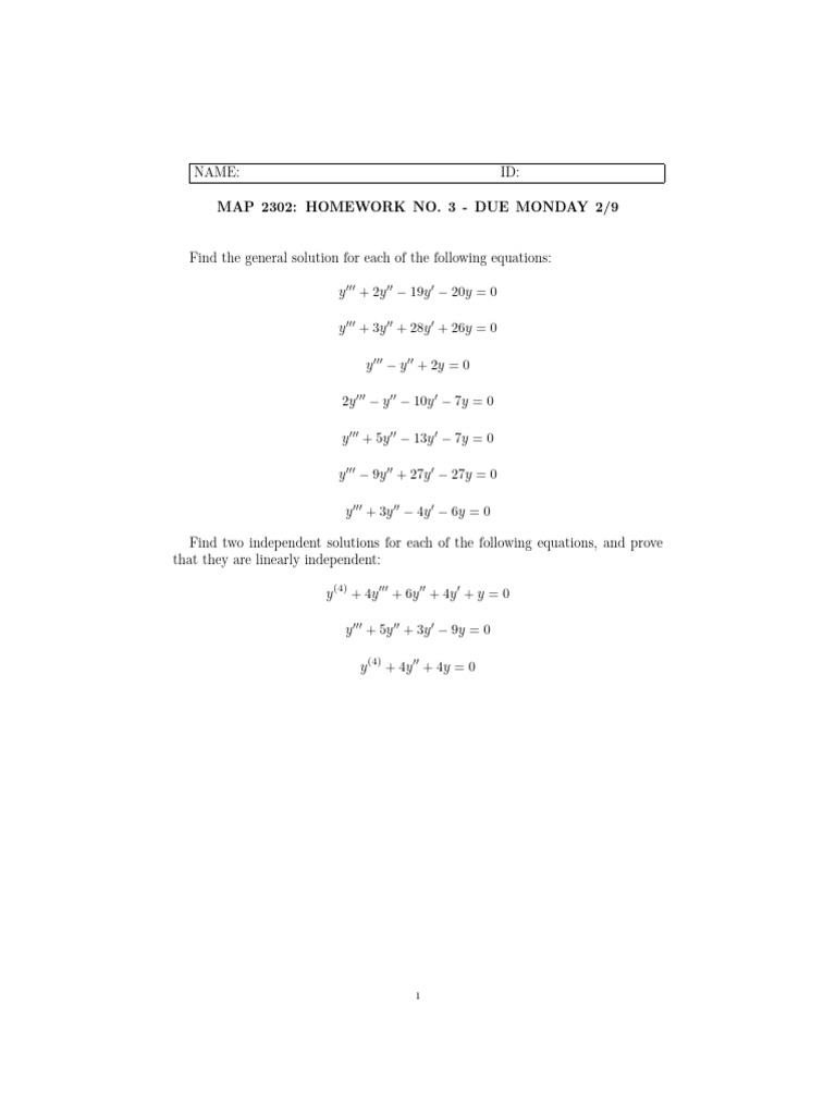 MAP 2302 Spring 2026 Homework 3 | PDF