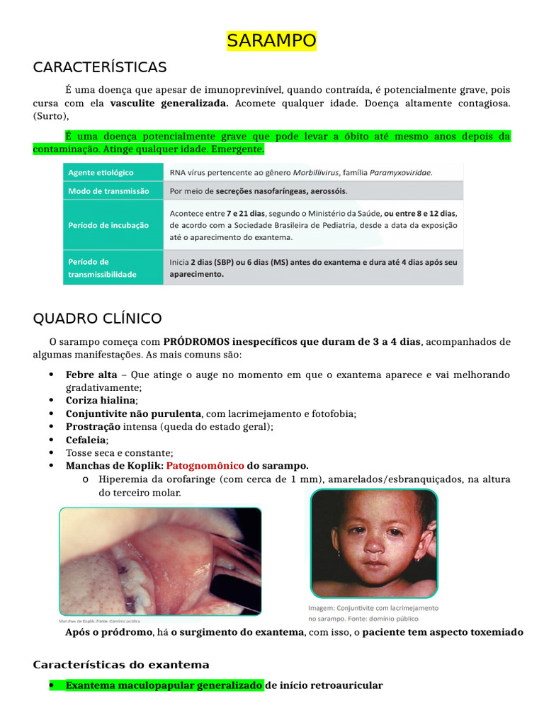 Sarampo: Sintomas, Diagnóstico e Tratamento | PDF | Sarampo | Vírus