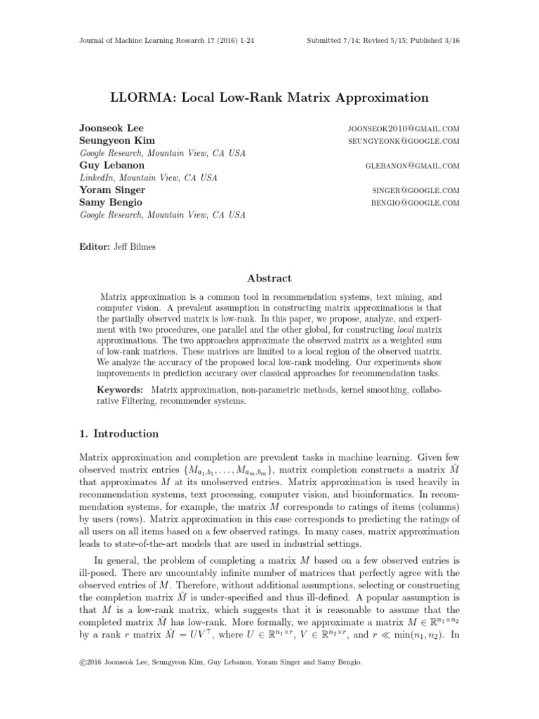 Local Low-Rank Matrix Approximation | PDF | Matrix (Mathematics ...