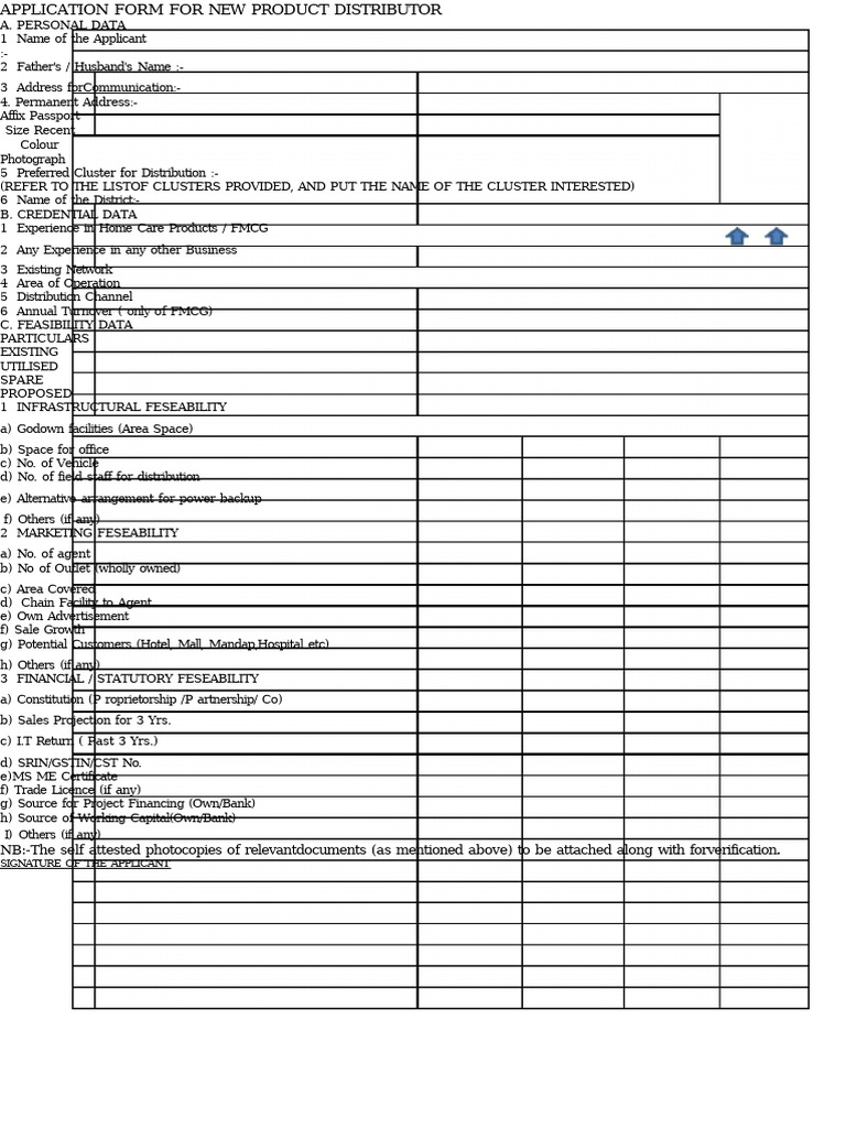 Application Form for Product Distributor f | PDF