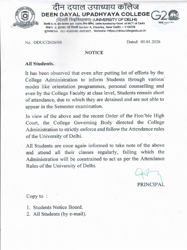 Students Notice Regarding Attendance Rules | PDF