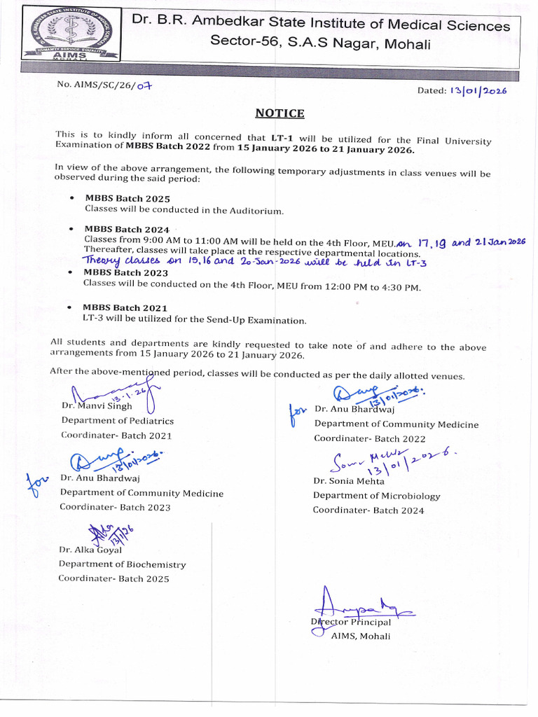 Notice for Temporary Change in Venue Due to University Examination of ...
