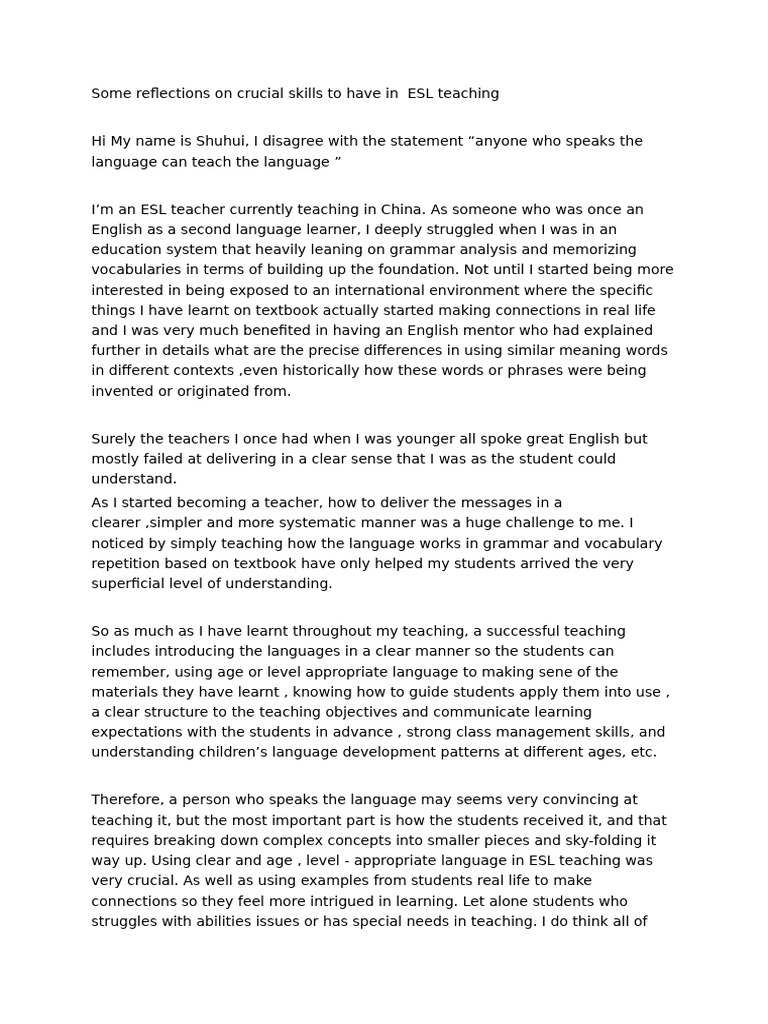 Some Reflections on Crucial Skills to Have in ESL TeachingHi My Name is ...