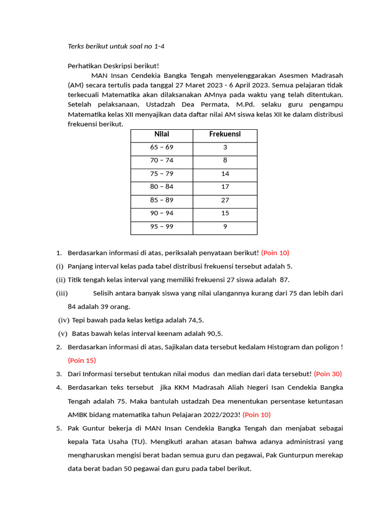 SOAL UH 1 Mat Wajib | PDF