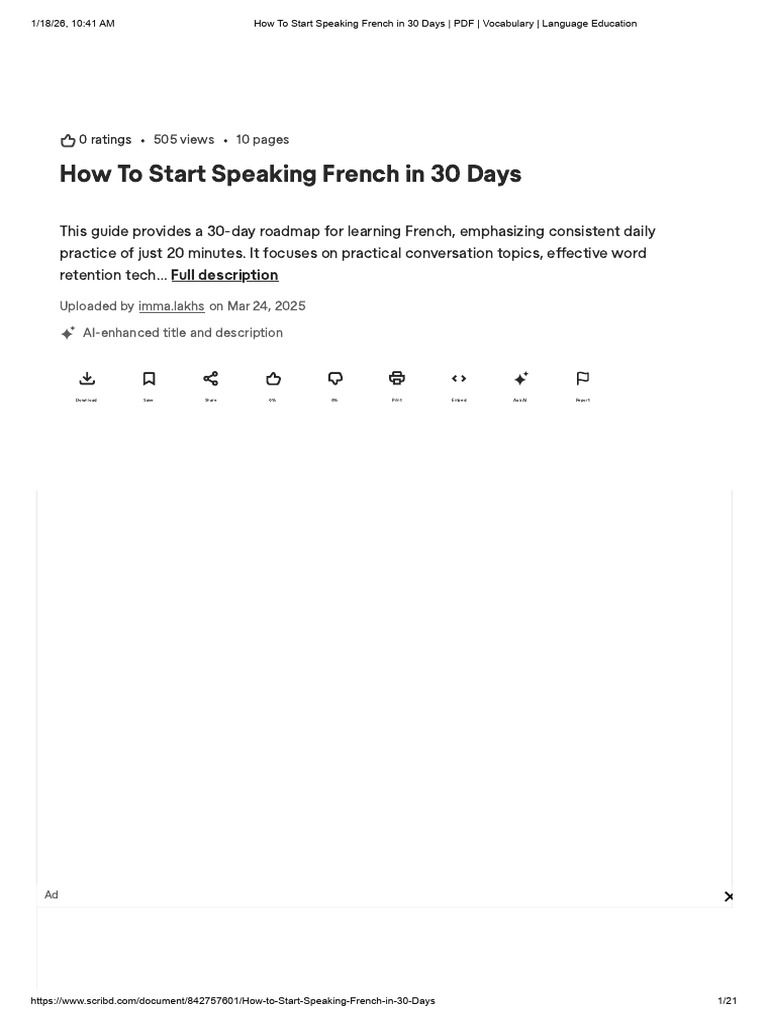 30-Day French Learning Roadmap | PDF | Scribd | Language Education