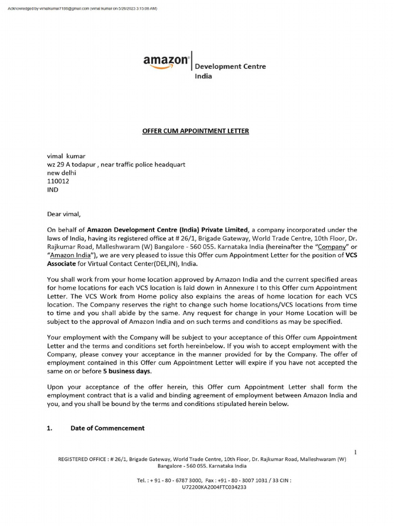 Amazon Offer Letter | PDF