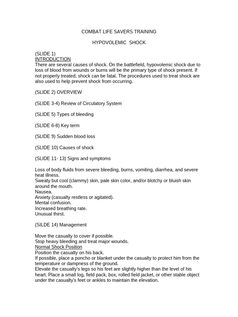 Combat Training: Hypovolemic Shock Management | PDF | Shock ...
