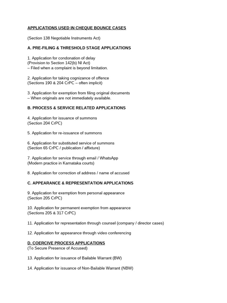 Key Applications in Cheque Bounce Cases | PDF | Bail | Cheque