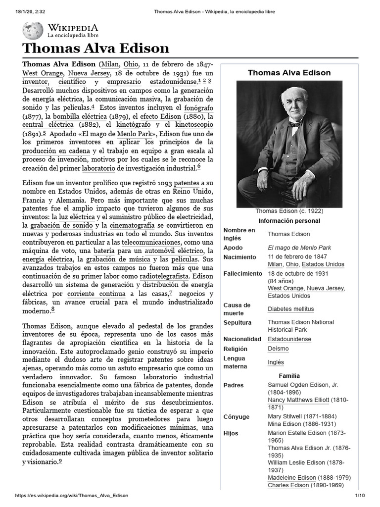 Vida y legado de Thomas Edison | PDF | Thomas Edison | Electricidad
