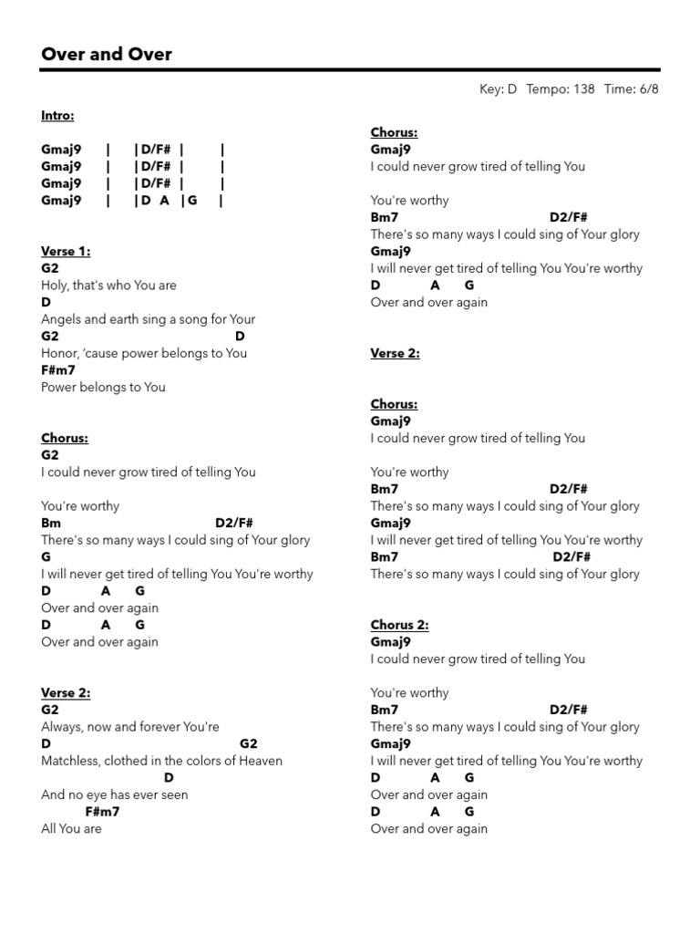 Worship Song "Over and Over" Lyrics | PDF | Song Structure | Elements ...
