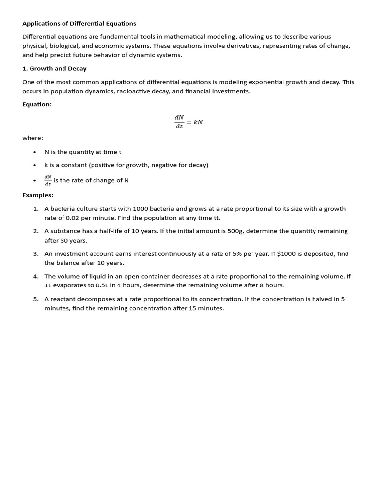 Differential Equations in Real-World Applications | PDF ...