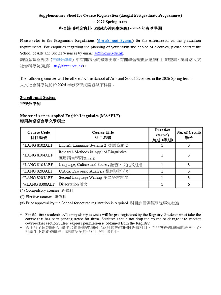 2026 Spring Postgraduate Course Registration | PDF | Liberal Arts Education