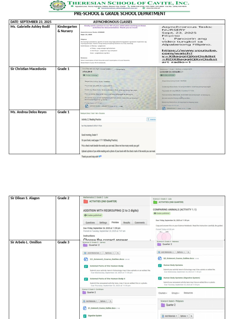 Asynchronous Class Schedule for Grades K-6 | PDF