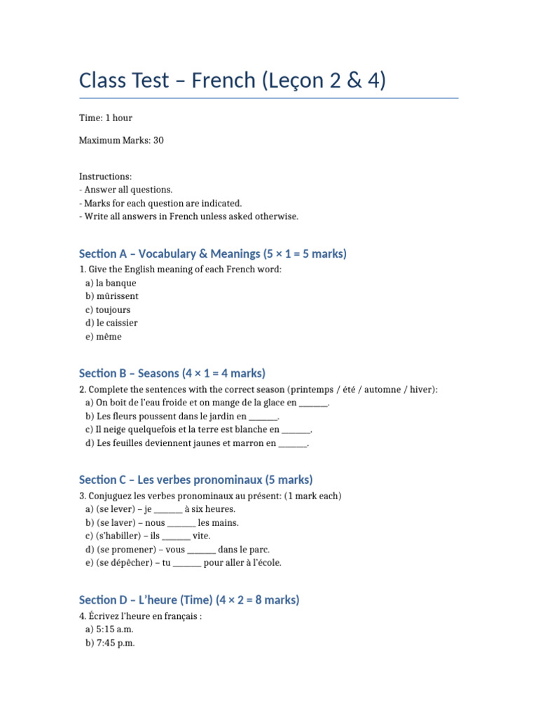 Test de français : vocabulaire et culture | PDF