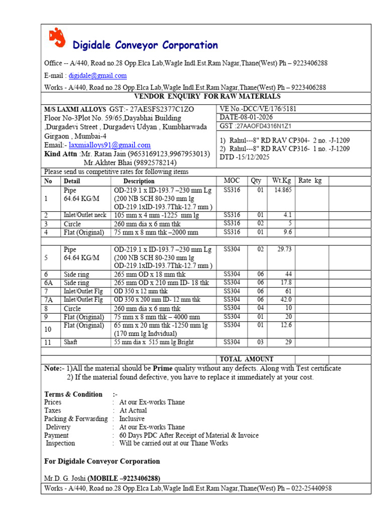 Vendor Inquiry for Raw Materials | PDF | Accounting | Business Documents