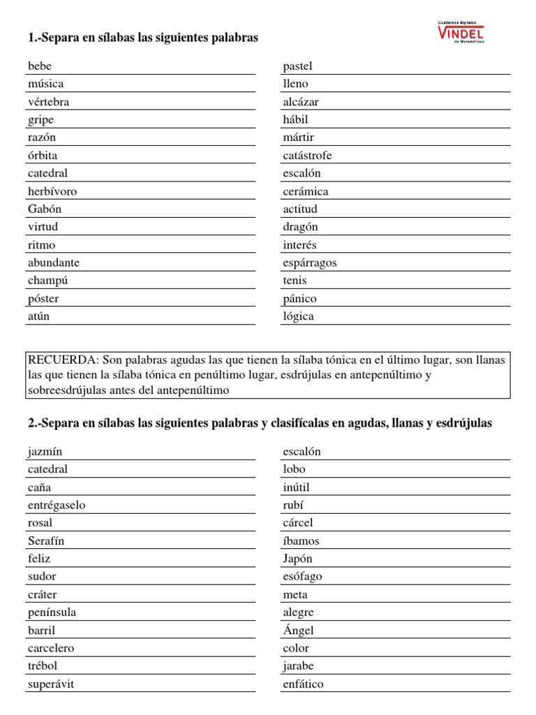 separar en sílabas