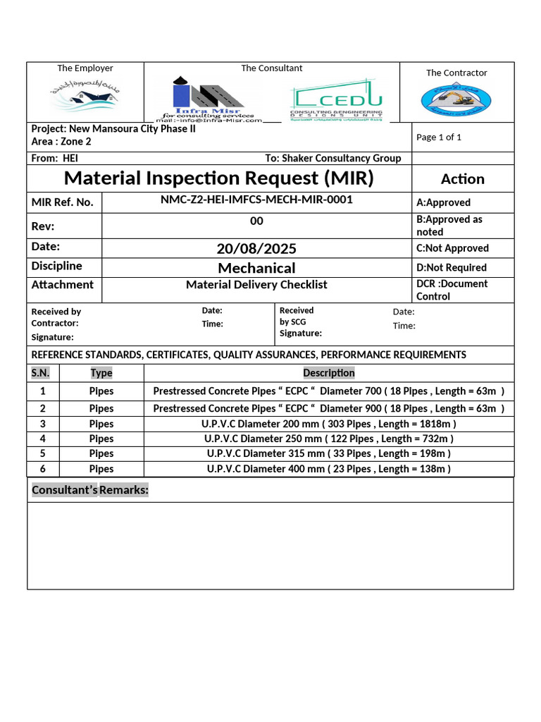 Material Inspection Request for Pipes | PDF