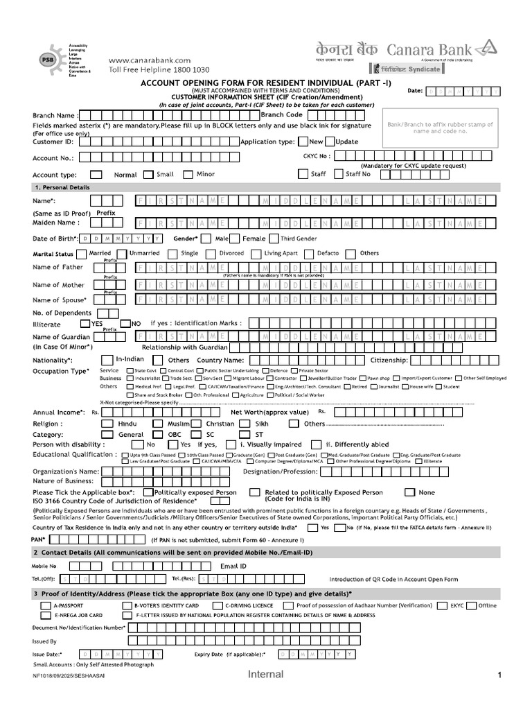 NF-1018- Account Opening Form for Resident Individual(English) | PDF