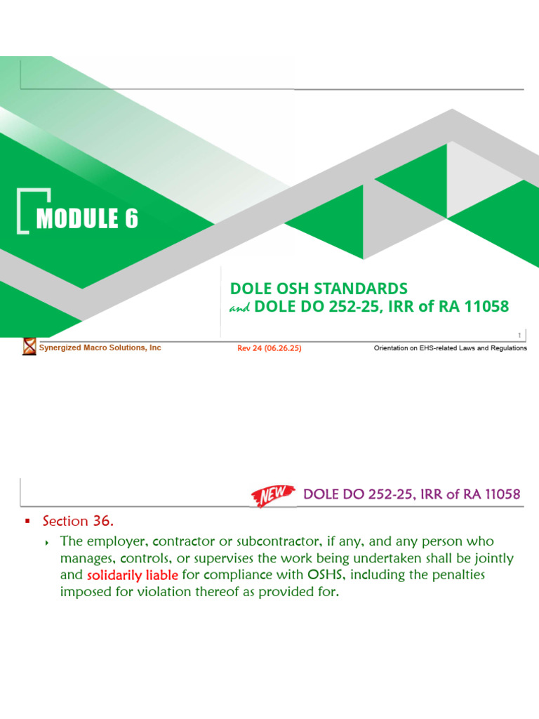 DOLE OSH Standards and Compliance Guide | PDF | Occupational Safety And ...