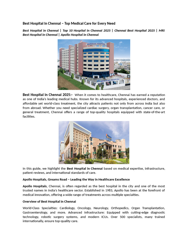 Best Hospitals in Chennai 2025 Guide | PDF | Hospital | Joint Commission