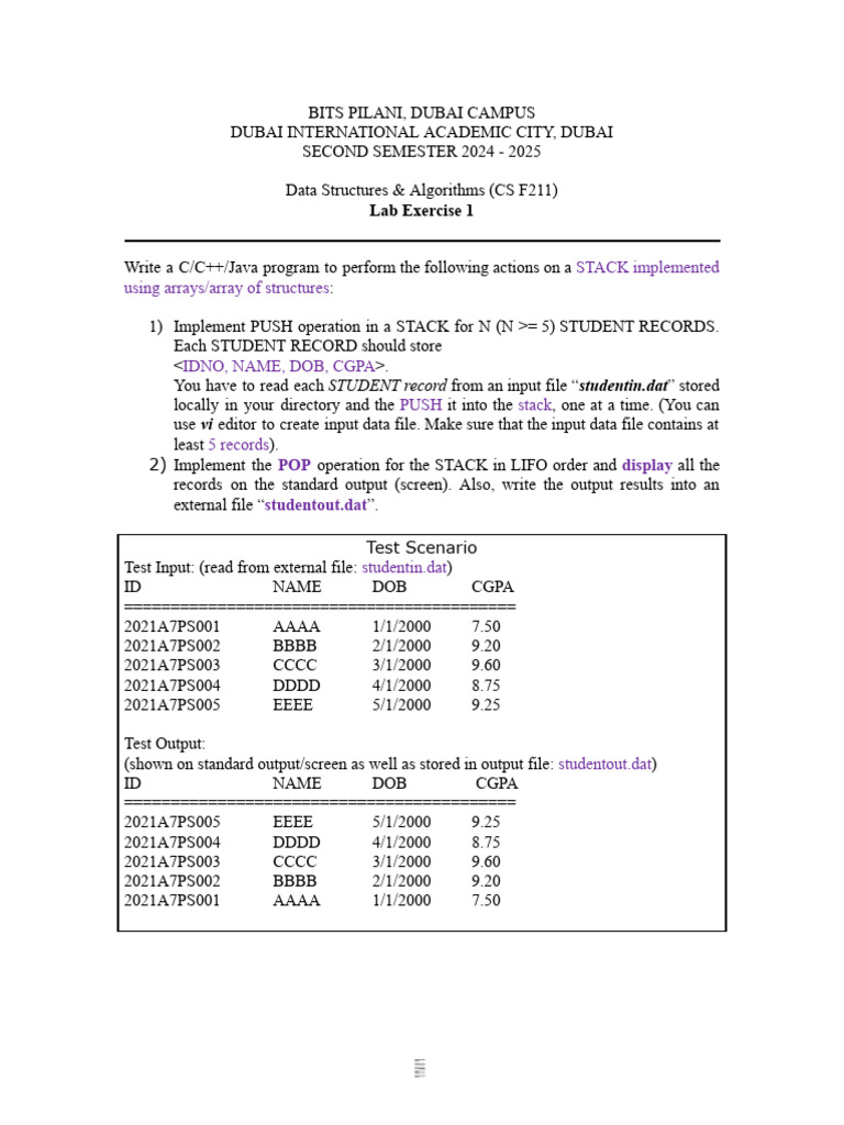 01 DSA Lab Ex1 Stack.docx | PDF