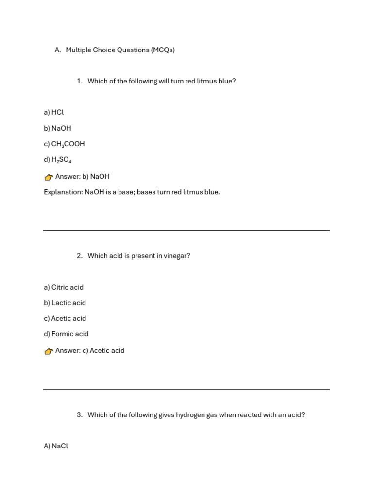 Chemistry MCQs and Assertions Explained | PDF | Acid | Ph