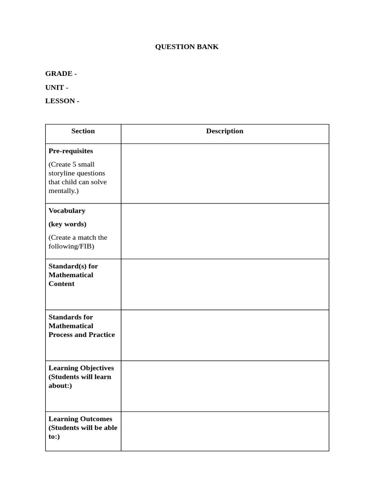 Math Question Bank Template | PDF