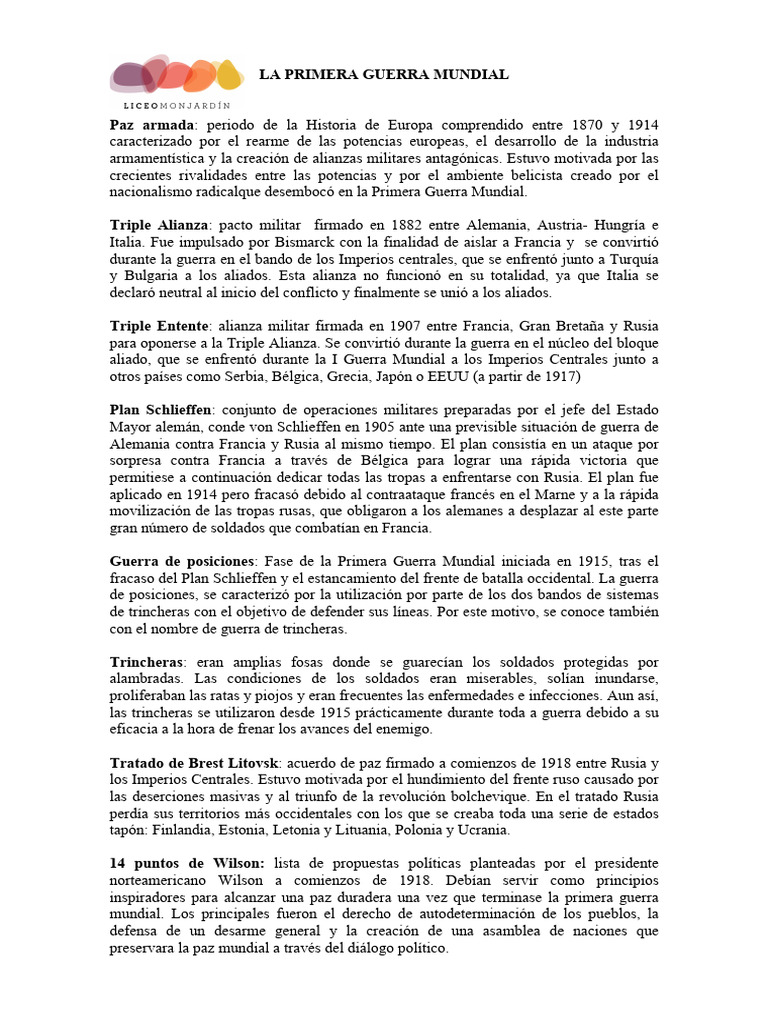 Causas y Consecuencias de la I Guerra Mundial | PDF | Primera Guerra ...