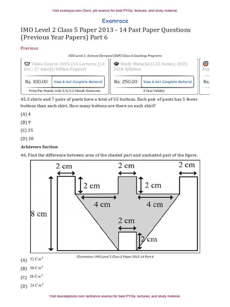 IMO Level 2 Class 5 Paper 2013 14 Part 6 | PDF