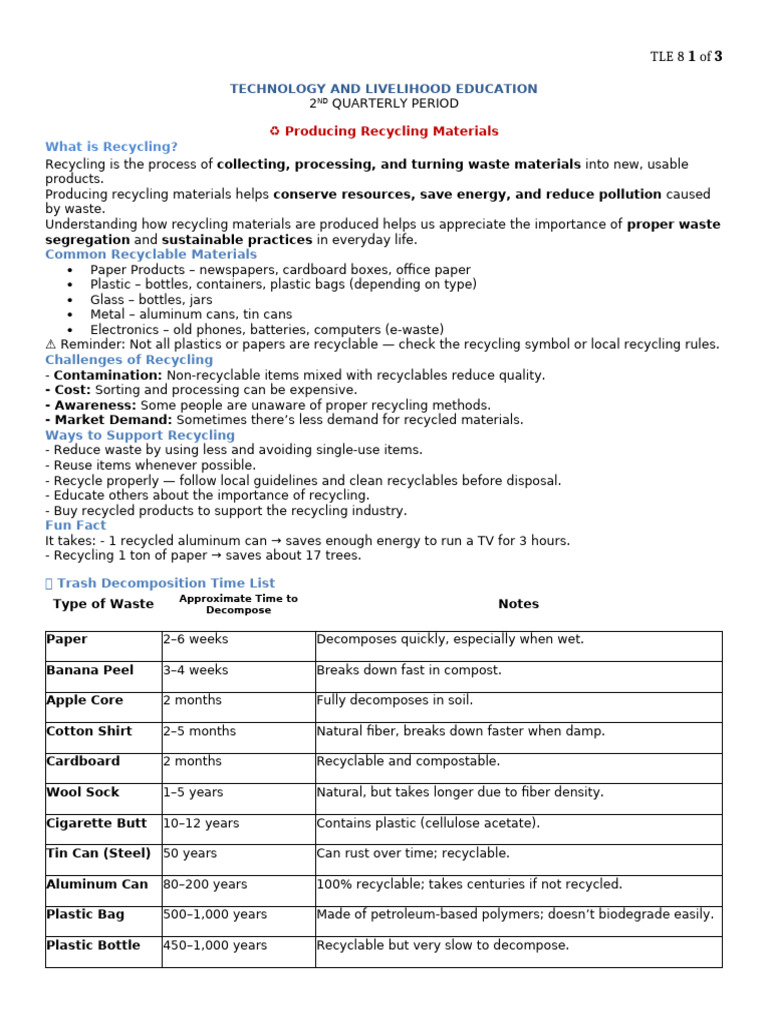 Recycling Materials Production Guide | PDF | Recycling | Waste
