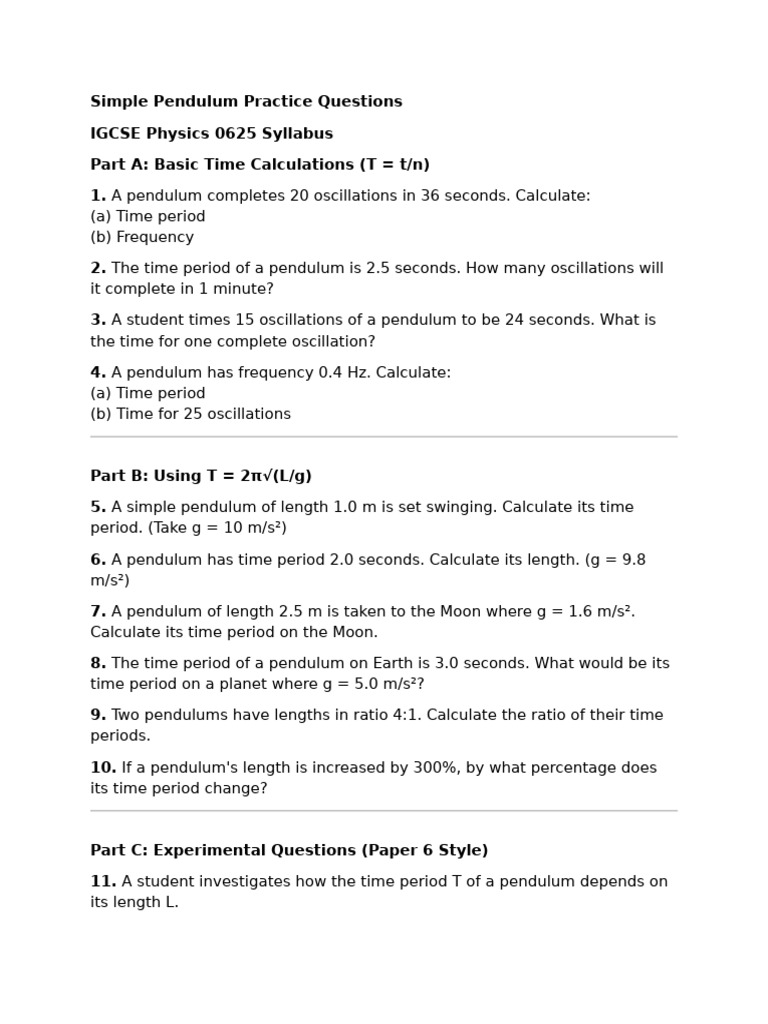 Simple Pendulum Practice Questions | PDF | Pendulum | Oscillation
