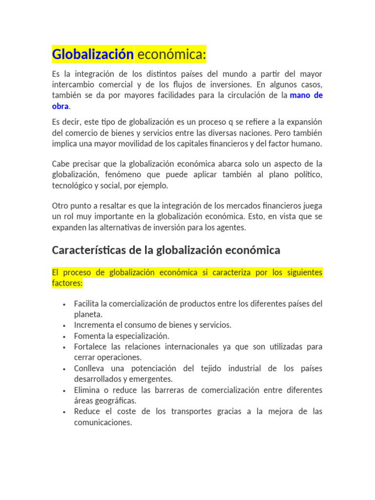 Características y efectos de la globalización económica | PDF ...