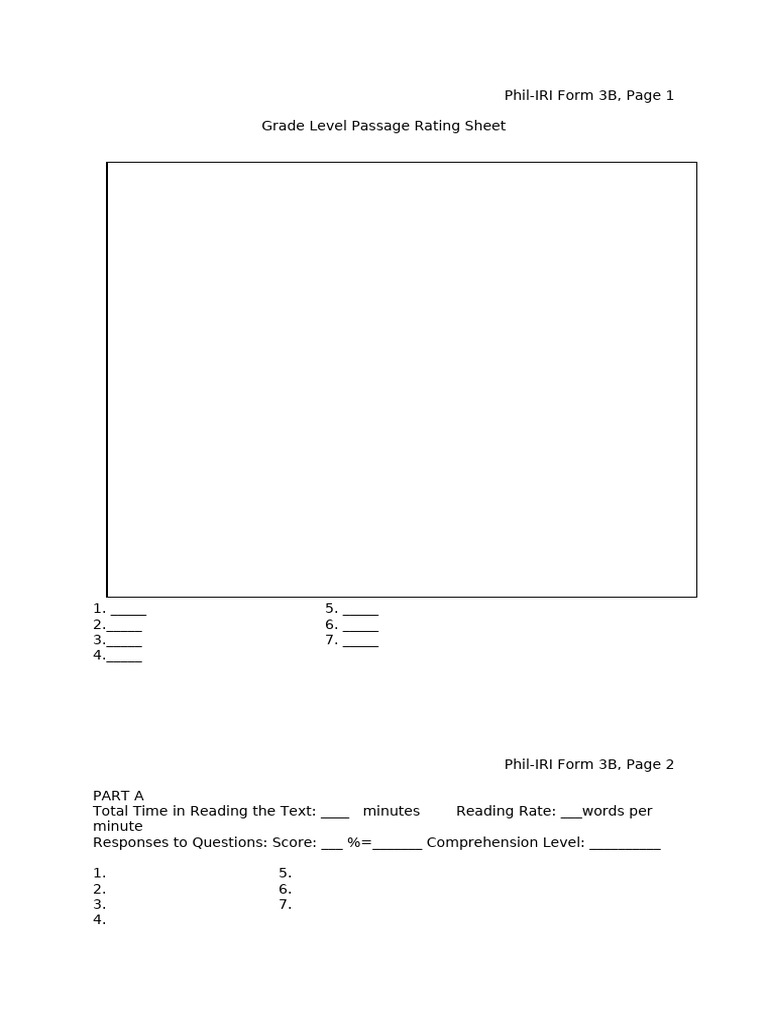 Phil-IRI Form 3B Reading Assessment | PDF