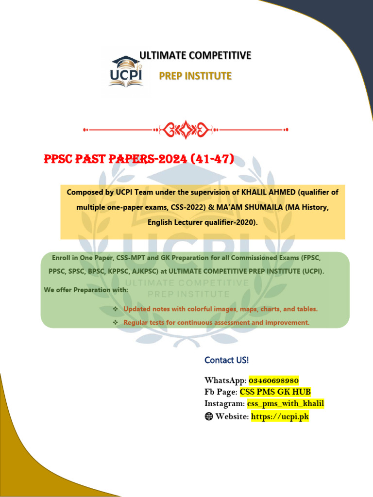 PPSC Past Papers 2024: Exam Prep Guide | PDF | Microsoft Word