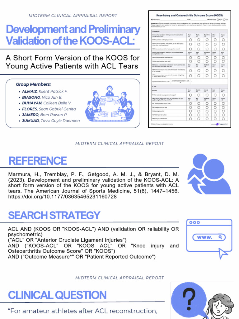 KOOS-ACL: Validation for Young ACL Patients | PDF | Validity (Statistics)