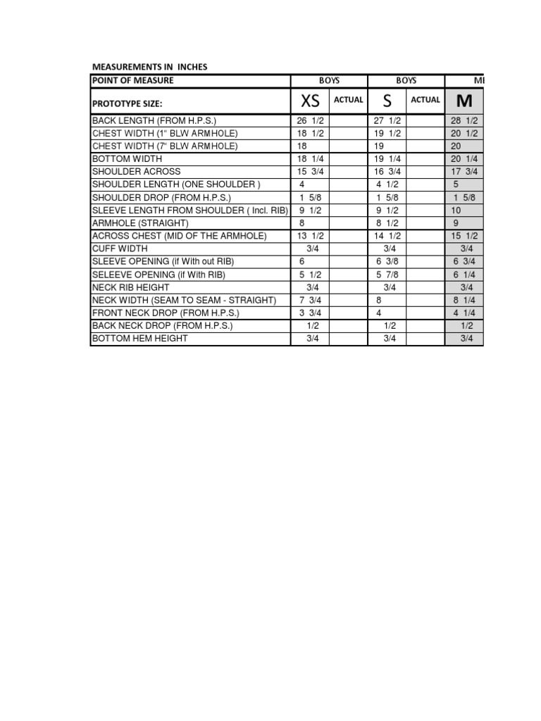 Detailed Size Measurements Guide | PDF | Foreign Language Studies