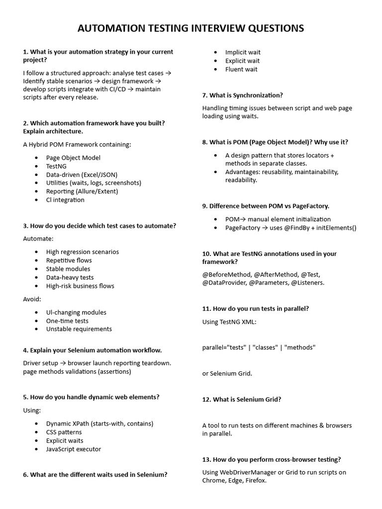 Automation Testing Interview Questions | PDF | Selenium (Software ...