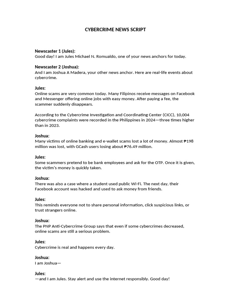 Cybercrime News Script | PDF