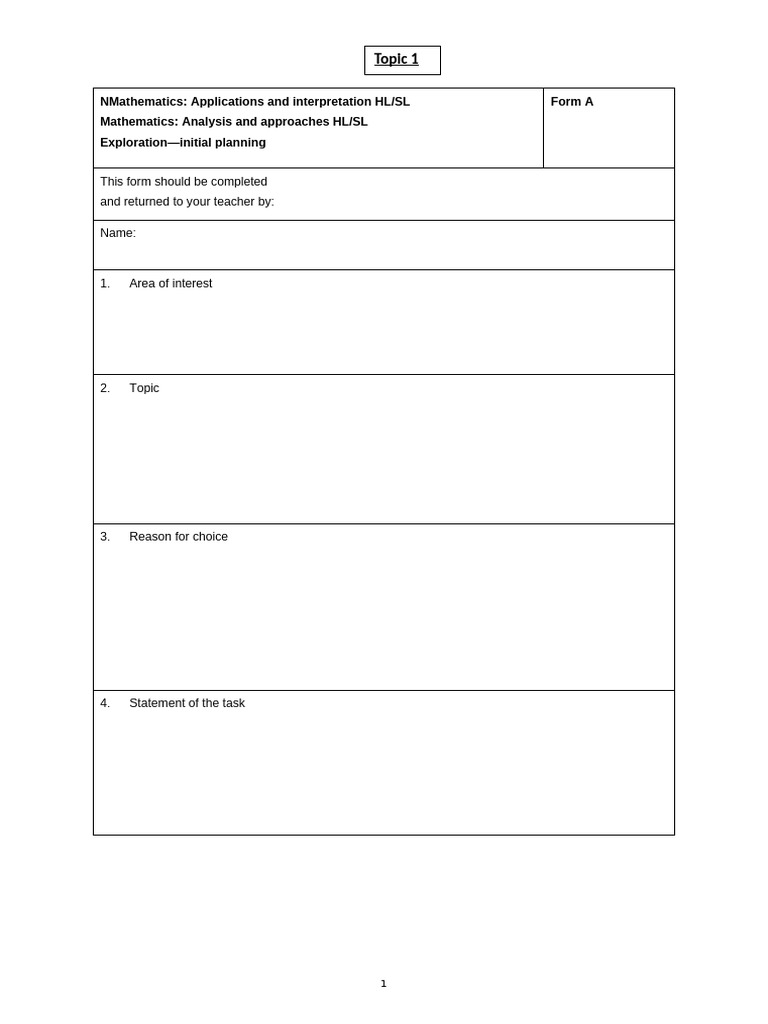 Math Exploration Planning Form HL/SL | PDF