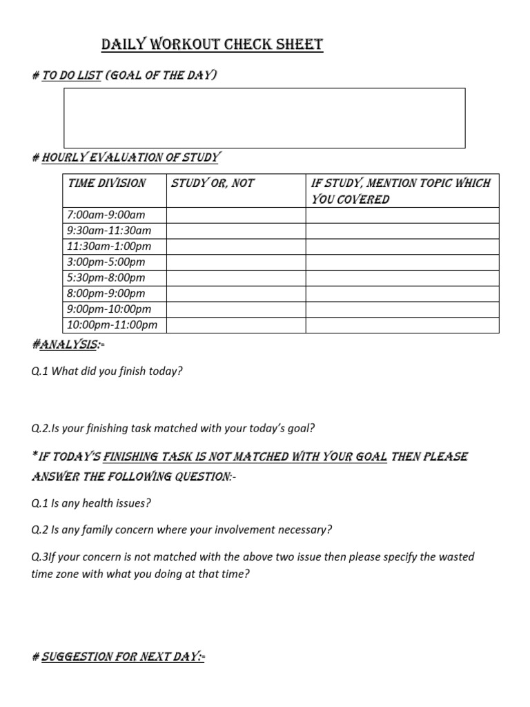 Daily Workout Check Sheet | PDF