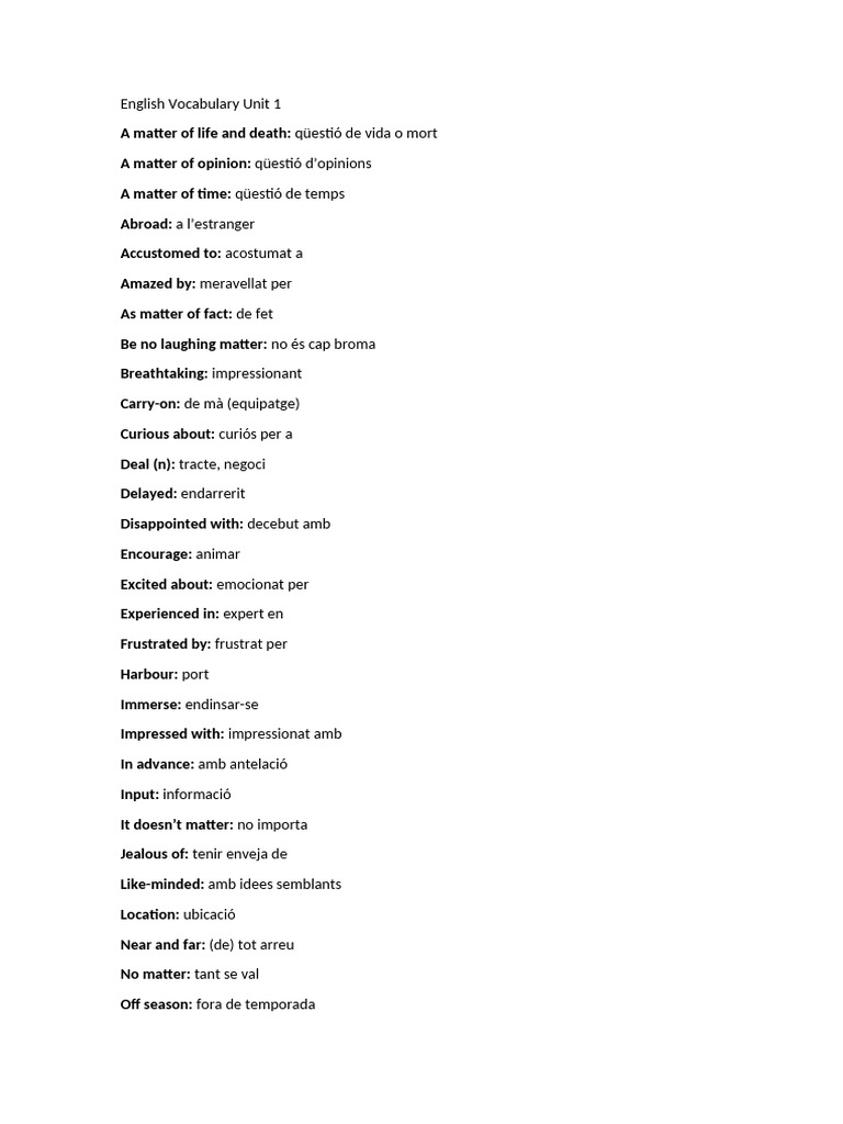 English Vocabulary Unit 1 | PDF
