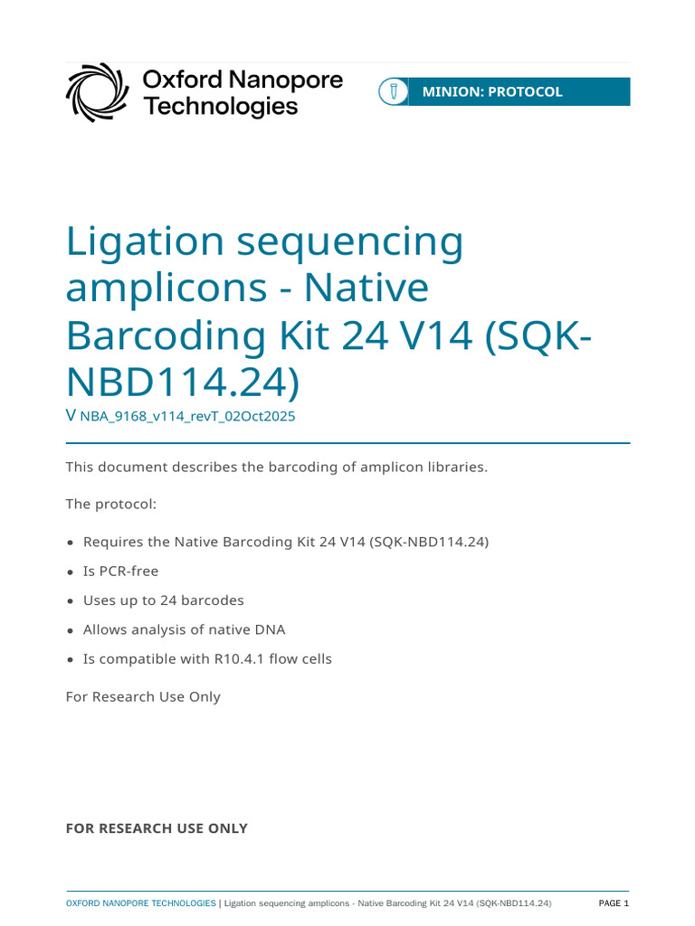 Native Barcoding Protocol for Amplicons | PDF | Dna Sequencing | Amplicon
