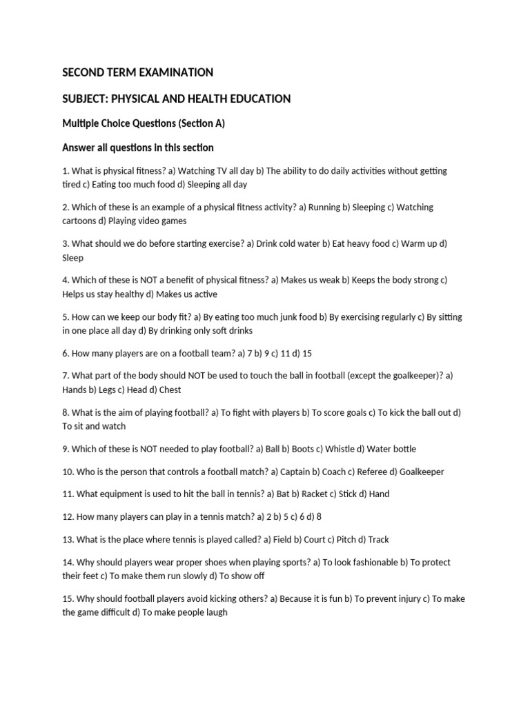 Physical Education Exam Questions | PDF | Association Football | Ball Games