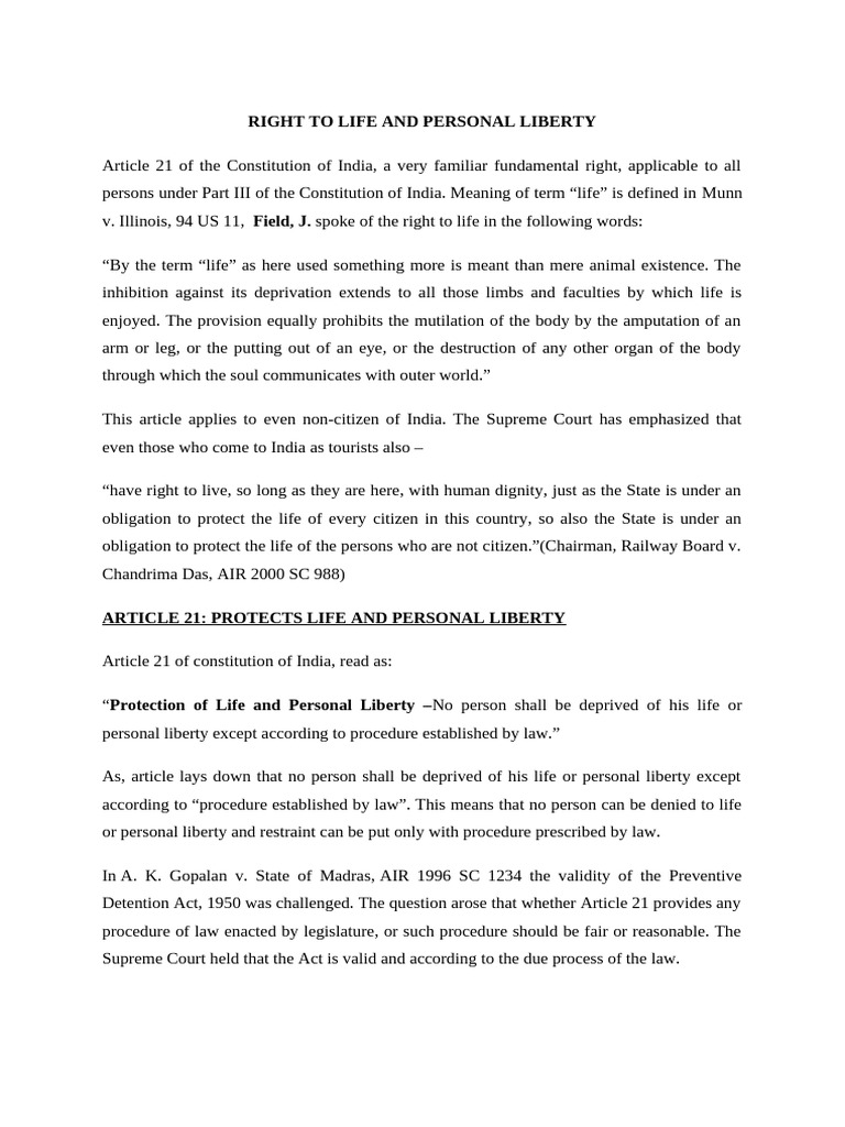 Understanding Article 21: Life & Liberty Rights | PDF | Government ...