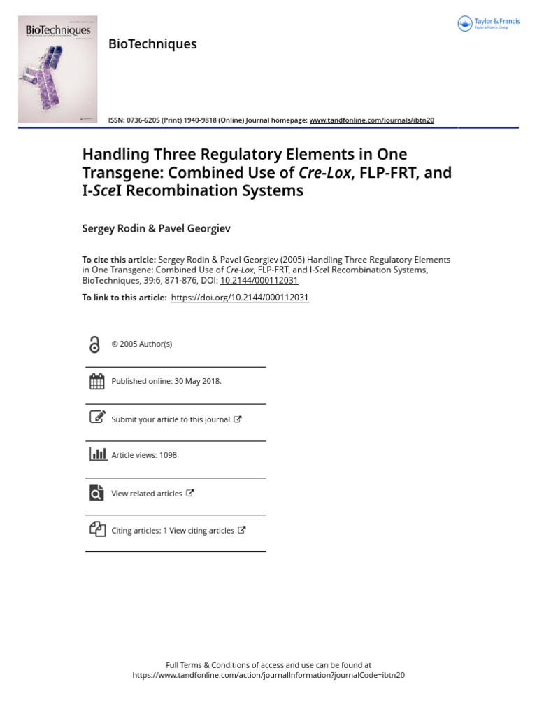 Handling Three Regulatory Elements in One Transgene Combined Use of Cre ...