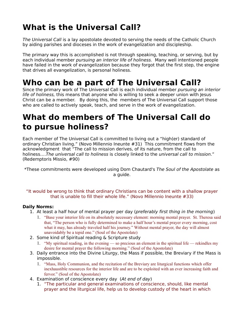 What Is The Universal Call PDF Eucharist Evangelism